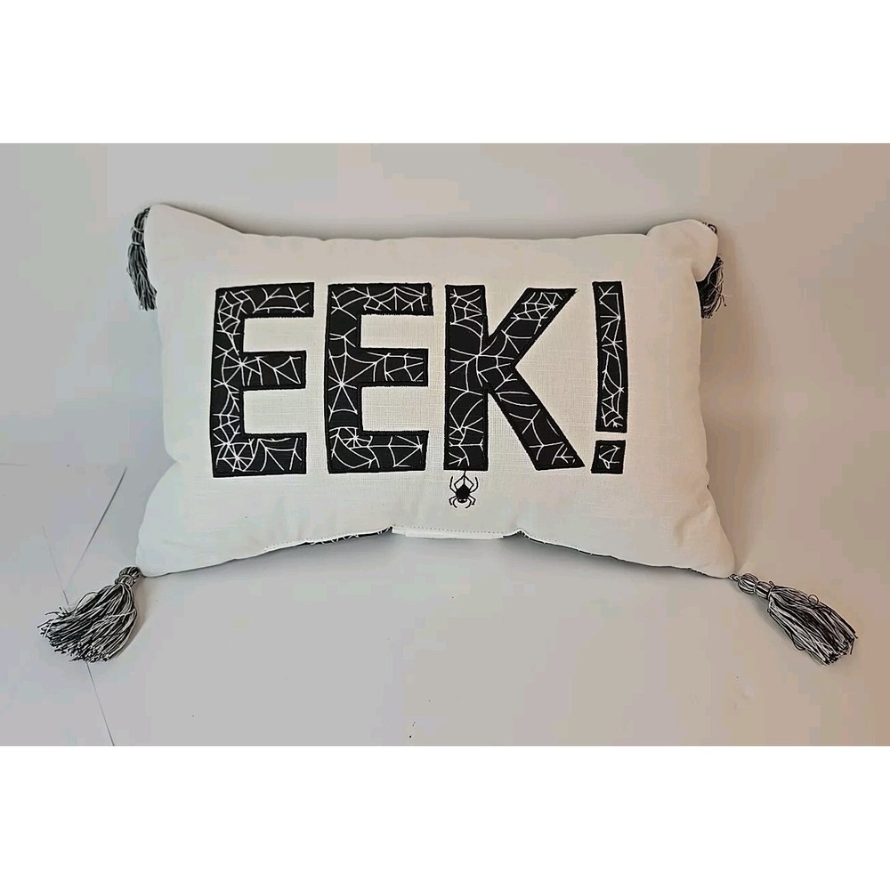 Hyde & Eek!- EEK! Halloween Decorative Lumbar  Pillows, Black & White 12" x 18"